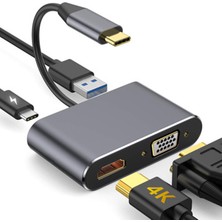 Lunatic 8053 4in1 USB C HDMI VGA Adaptörü, USB C Hub, 4K Hdmı, 1080P Vga, USB 3.0, USB C Pd Şarj, Bütün Marka Modellere Uyumlu