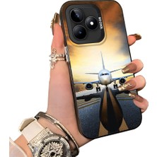 HONTINGA Realme C53 ile Uyumlu Kılıf Silikon Kenar Sert Arka Kamera Koruyucu Basitlik Anti Düşme Kamera Sevgili Çift Kılıf Uçak Desen Couple Telefon Kılıfı K1-1805
