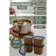 Ironika 24'lü Sızdırmaz Kapaklı 650 ml Sosluk Buzluk Kabı Et Tavuk Suyu Ezme Kışlık Hazırlık Kabı Antrasit
