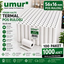 Umur 56X16 mm Termal Pos Rulosu Pos Kağıdı 1000 Adet (100 Paket x 10 Adet)