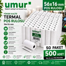 Umur 56X16 mm Termal Pos Rulosu Pos Kağıdı 500 Adet (50 Paket x 10 Adet)