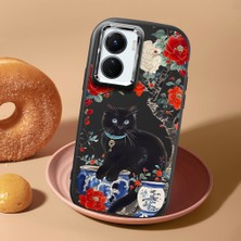 HONTINGA Vivo Y02S ile Uyumlu Kılıf Kamera Korumalı Düşüme Önleyici Kamera Koruyucu Siyah Yumuşak Silikon Sevgili Çift Telefon Kılıfı Kedili Kılıf Desenli K4-0502