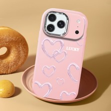 HONTINGA iPhone 18 Pro ile Uyumlu Kılıf Kamera Korumalı Düşüme Önleyici Kamera Koruyucu Pembe Yumuşak Silikon Sevgili Çift Telefon Kılıfı Kalp Kılıf Desenli K4-0504