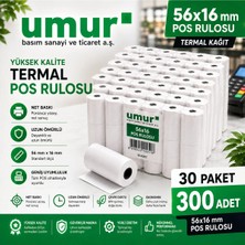 Umur 56X16 mm Termal Pos Rulosu Pos Kağıdı 300 Adet (30 Paket x 10 Adet)