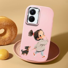 HONTINGA Vivo Y02S ile Uyumlu Kılıf Kamera Korumalı Düşüme Önleyici Kamera Koruyucu Pembe Yumuşak Silikon Sevgili Çift Telefon Kılıfı Kız Kılıf Desenli K4-0503