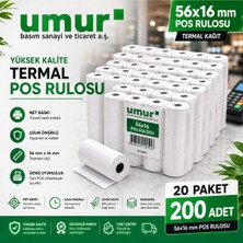 Umur 56X16 mm Termal Pos Rulosu Pos Kağıdı 20 Adet (20 Paket x 10 Adet)