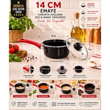 Emaye Market 15 cm Emaye Yumurta Haşlama Sos & Mama Tenceresi Tavası Cam Kapaklı