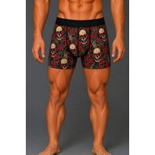 Brem Handsome Çiçekli Kurukafa Desenli Erkek Boxer
