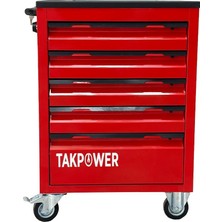 Takpower 172 Parça Dolu Takım Arabası 5 Çekmeceli Izeltaş El Aletleri - Kırmızı