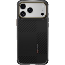 iPhone 18 Pro Kılıf M-Safe Uyumlu Raptic Aramid Dual Karbon Fiber Mondrian Serisi Kapak Siyah