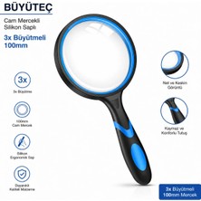 Labolist Büyüteç - Cam Mercekli - Silikon Saplı - 3x Büyütmeli - 100MM