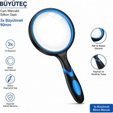 Labolist Büyüteç - Cam Mercekli - Silikon Saplı - 3x Büyütmeli - 90MM