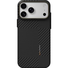 iPhone 18 Pro Max Kılıf M-Safe Uyumlu 600D Raptic Aramid Fiber Karbon Geotik Serisi Kapak Siyah