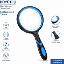 Labolist Büyüteç - Cam Mercekli - Silikon Saplı - 5x Büyütmeli - 75MM