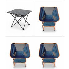 Kılıçaslan Camp Madfox Apex Katlanabilir Alüminyum Kamp Masası (2 Kişilik) +3 Adet Foldmesh Kompakt Sandalye Navy Spark