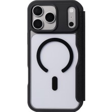 iPhone 18 Pro Max Kılıf M-Safeli Vegan Deri Şeffaf Yüzey Kartlıklı Raptic Urban Folio Kapak Siyah