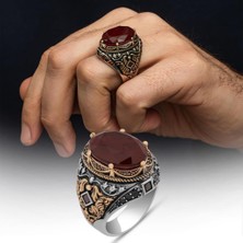 Alyansevim Oval Kırmızı Paraiba Taşlı 925 Gümüş Erkek Yüzük