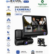 Exvol Araç Içi Kayıt Kamerası 1080P 3 Kameralı Full Hd 4.1 Inc Ekranlı Araç Iç Yol Kayıt Park Kamerası