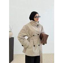 Moda Aksa 2093 COTON MEVSİMLİK DİK YAKA TRENÇ TAŞ