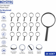 Labolist Büyüteç - Cam Mercekli Plastik Saplı - 3x Büyütmeli - 75MM - 20 Adet