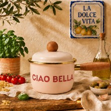 Alev Emaye 12 cm Emaye Sütlük – Ciao Bella Italyan Desenli Mini Süt Tenceresi