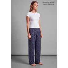 Mısırlı Kadın Viskon Çiçekli Alt Pijama İndigo