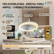 Yeo Aydınlatma Uzaktan Kumandalı Kristal Pervane LED Ampul - 3 Kademe Fanlı, 3 Renk Seçenekli E27 Duy
