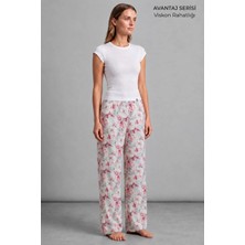 Mısırlı Kadın Viskon Çiçekli Alt Pijama Açık Pembe