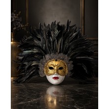 Venemask La Regina Nera – Siyah Tüylü Venedik Maskesi