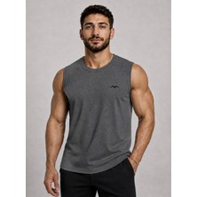 Axxel Erkek Koyu Gri Melanj Bisiklet Yaka Kolsuz T-SHIRT-D690