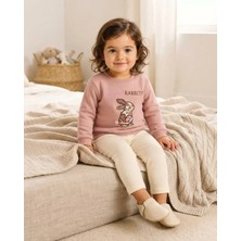 Tuffy Kız Bebek Pudra Renkli Tavşan Baskılı Sweatshirt Rahat Kalıp