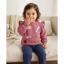 Tuffy Çiçek Işlemeli Gül Kurusu Kız Bebek Sweatshirt
