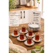 Porsima Yasemin Dicle 18 Parça 6 Kişilik Çizgili Porselen Pasta ve Çay Takımı Sunum Seti