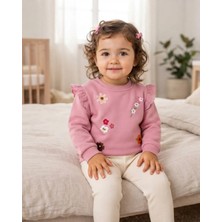 Tuffy Pembe Çiçek Işlemeli Kız Bebek Sweatshirt Rahat Kesim