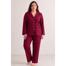 Fit Women Kadın Rahat Puantiyeli Düğmeli Kırmızı Pijama Takımı 824
