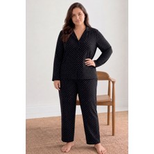 Fit Women Kadın Puantiyeli Düğmeli Siyah Pijama Takımı 852