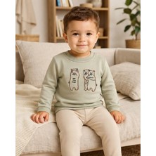 Tuffy Çağla Yeşili – Erkek Bebek Triko Kol Detaylı Saklambaç Temalı Açık Yeşil Sweatshirt
