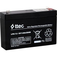Ttec 6 Volt 7A Akü -6V 7 Ah Bakımsız Kuru Akü 2025 Üretim