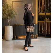 İlknur Home Ilknurhome Modern Lüks Leopar Desenli Astarlı Kadın El ve Omuz Çantası Ikili Kombin Set Şık ve Rahat Kullanım