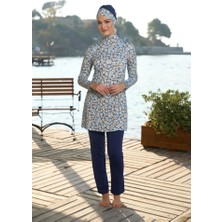 Estiva 25934 Lacivert Dijital Desenli Tam Boy Lycralı Tesettür Mayo