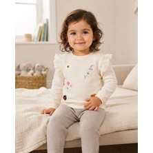 Tuffy Çiçek Detaylı Ekru Kız Bebek Sweatshirt Şık ve Rahat