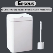 St. Morritz Sensörlü Çöp Kovası Plastik 18 Litre+Deterjan Hazneli Silikon Klozet Fırçası