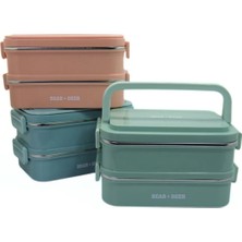 St. Morritz Iki Katlı 1650 ml Lunch Box Paslanmaz Çelik Kolay Kilit Sefer Tası Yemek Kabı