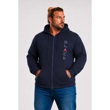 Moc Grande Mocgrande Büyük Beden Kapüşonlu Fermuarlı 3ip Sweat Black 25716 Lacıvert
