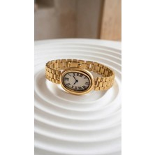 Vintage Tarz Gold ve Iki Renkli Oval Kasa Çelik Saat