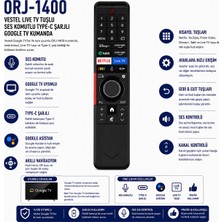 AŞIK STORE ORJ-1400 Vestel Uyumlu Live Tv Tuşlu Ses Komutlu Type-C Şarjlı Google Tv Kumandası Netflix Youtube Disney+ Prime Video Tabii