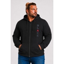 Moc Grande MocGrande Büyük Beden Kapüşonlu Fermuarlı 3ip Sweat Black 25716 SIYAH