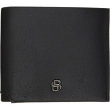Boss Erkek Metalik Monogram Logolu 8 Kart Bölmeli Hakiki Deri Siyah Cüzdan 50568411-001