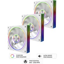 Gameline FRESH X1 3’lü Set 120mm ARGB PWM Kasa Fanı Beyaz – RGB Gaming Fan Seti