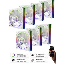 Gameline FRESH X1 7’li Set 120mm ARGB PWM Kasa Fanı Beyaz – Kumandalı RGB Gaming Fan Seti